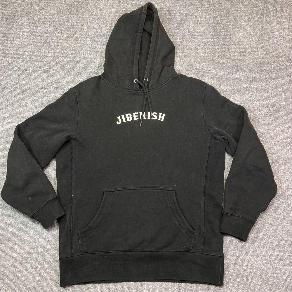 Jiberish Hoodie Mens Large Black Fleece Pullover Kangaroo Pocket Logo Sweatshirt